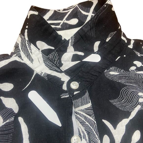 INC Men's Linen Blend Button Shirt Size L Black & White Long Roll Tab Sleeve - Picture 6 of 10